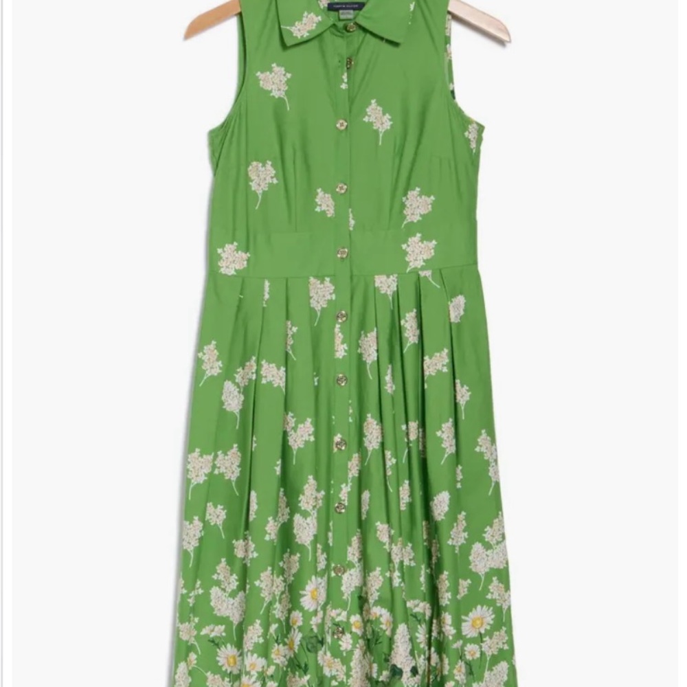 Tommy Hilfiger Green Pleated Midi Sundress
